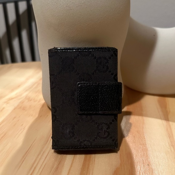 GUCCI GG MONOGRAM BLACK CANVAS TRI-FOLD WALLET WITH KEY 4 HOLDER AUTHENTIC - Picture 2 of 5